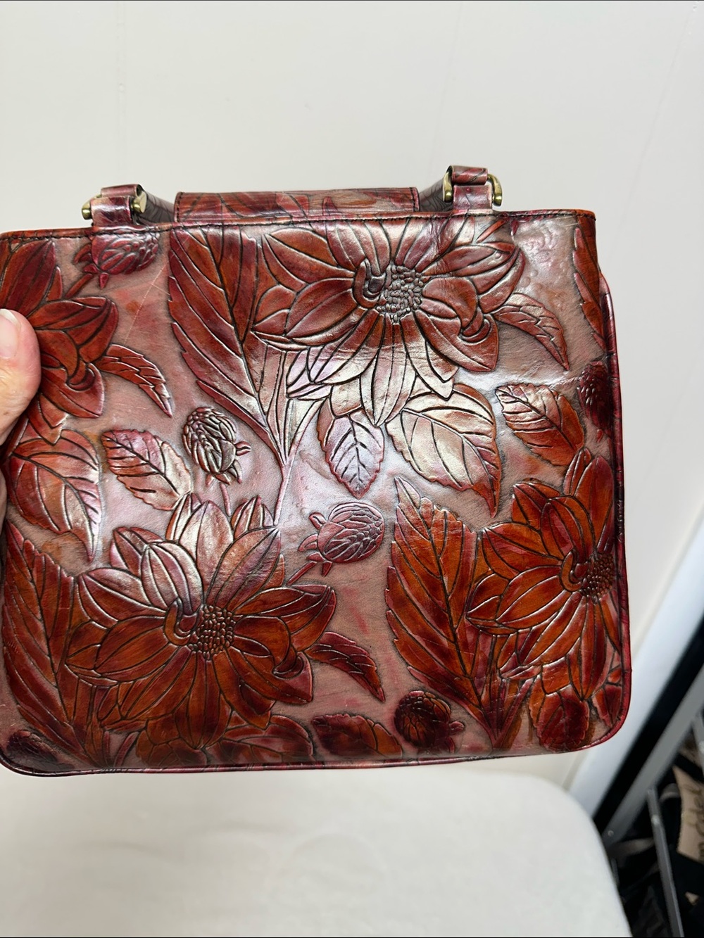 Rare vintage Embossed Brahmin Burgundy Floral Embossed Leather Satchel - Picture 12 of 13